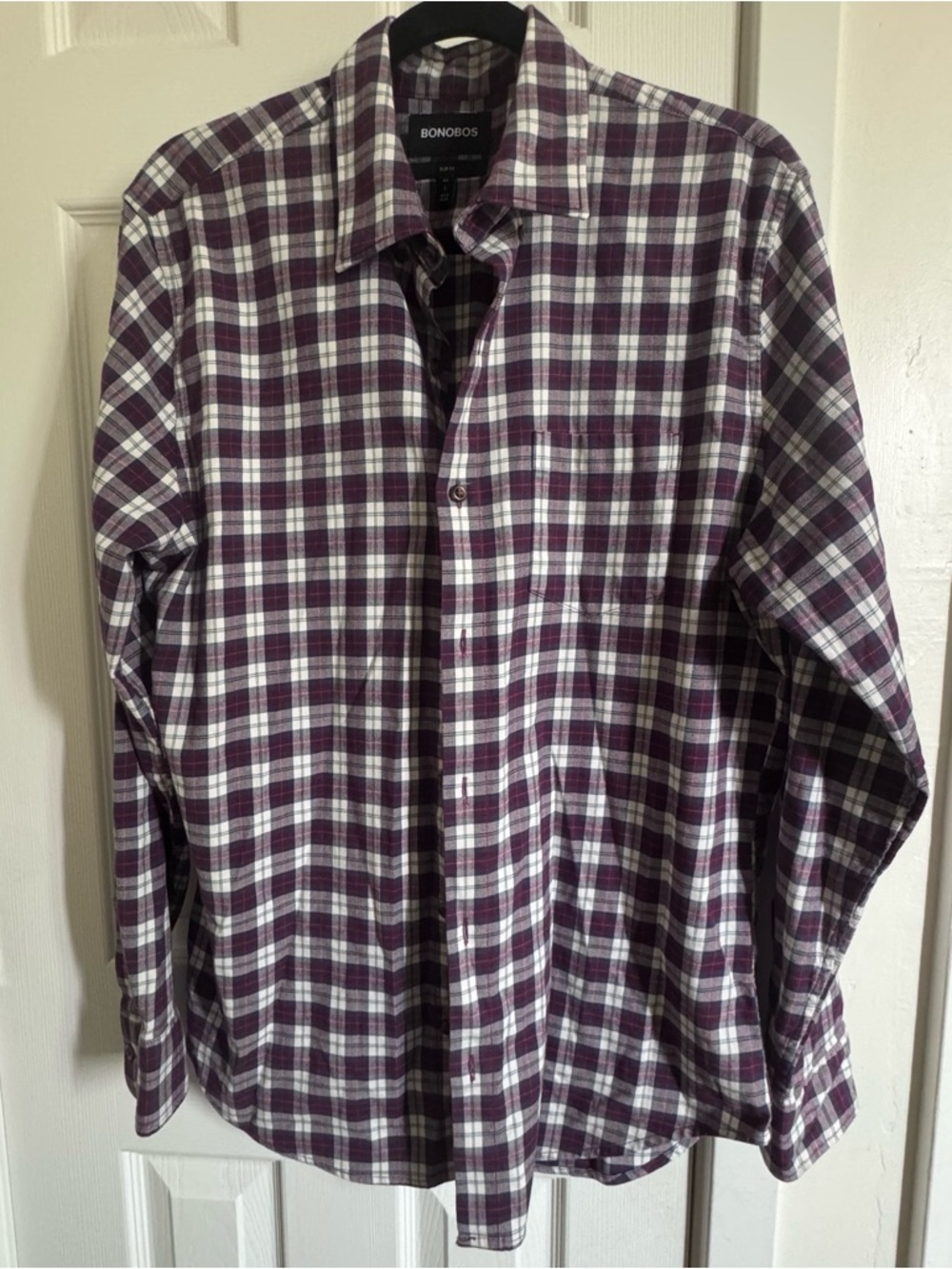 Bonobos Men's Plum and White Plaid Button-Down Shirt
